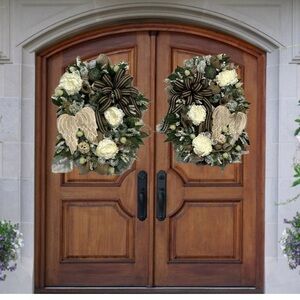 Floral Angel Wing Swag for front door; Angel Wing Memorial Gift, Every Day swag